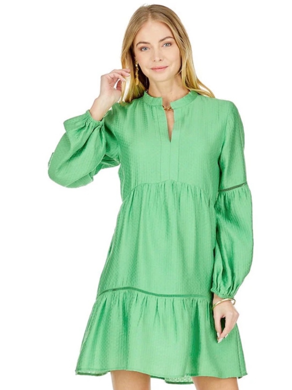 placket trim dress - green